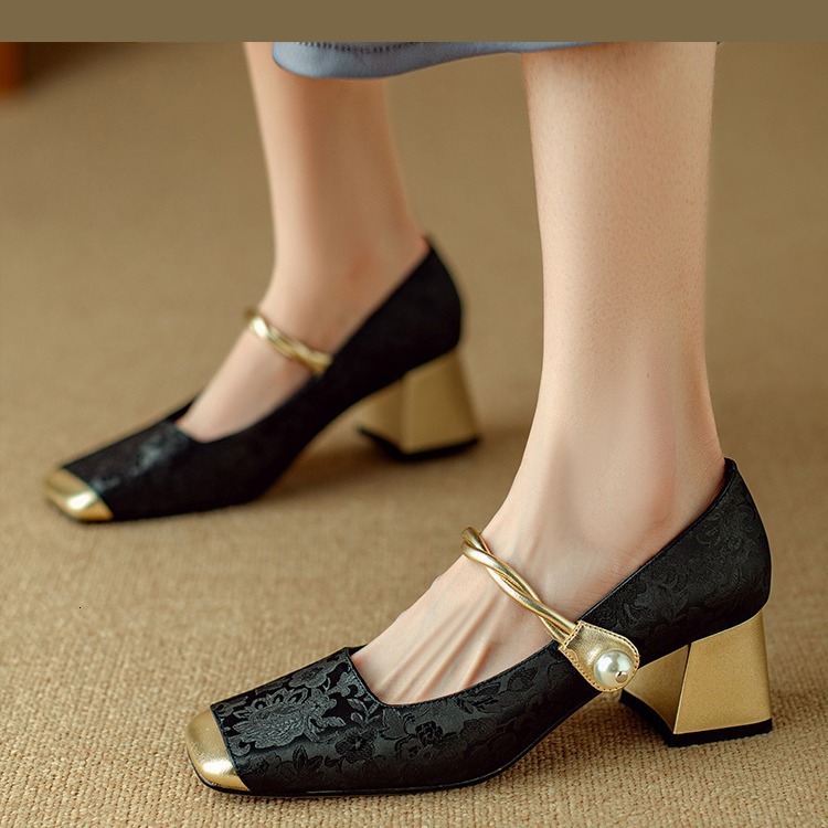 STAOXINDIKE Fashion Designer Designer Block Heel Wedge Heel Fabric Red Black Toe Formal Casual Wide Budget Synonyms Heeled Shoes