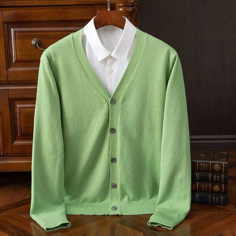 BROWON Brand Business Casual Classic V-neck Solid Color Cardigan Men Sweater Korean Fashion Mens Clothes