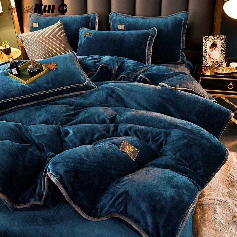 Ultra-thick Milk Fleece Winter Bedding Warm Comfortable Duvet Set with Sheets Comforter Cover and Pillowcases H260312