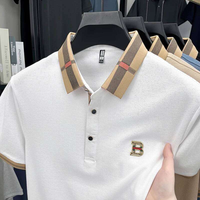 Summer men's fashion short sleeved polo shirt design exquisite ice silk embroidery breathable T-shirt 26H0312