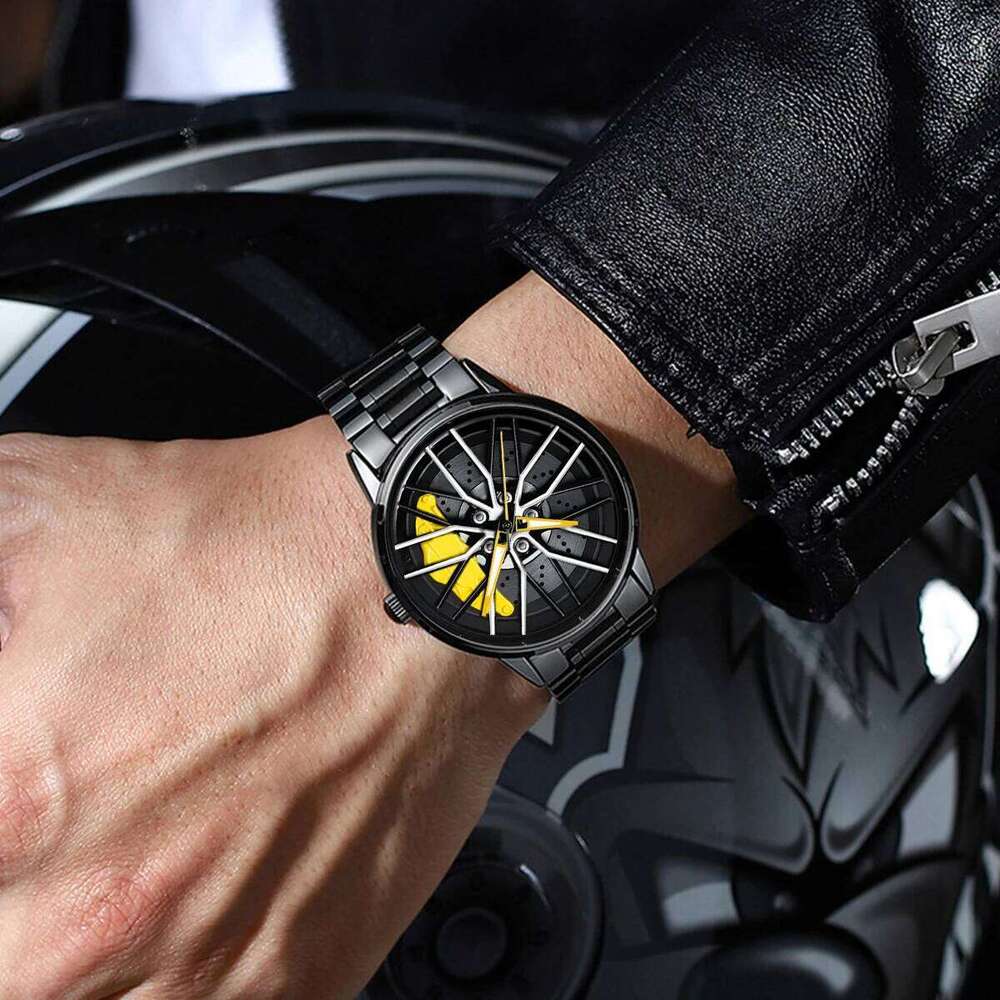 1pc Mens Watch Fashion Stainless Steel Strap Creative Rotating Sports Style Original Quartz Movement Top Brand Men Wrist Watches
