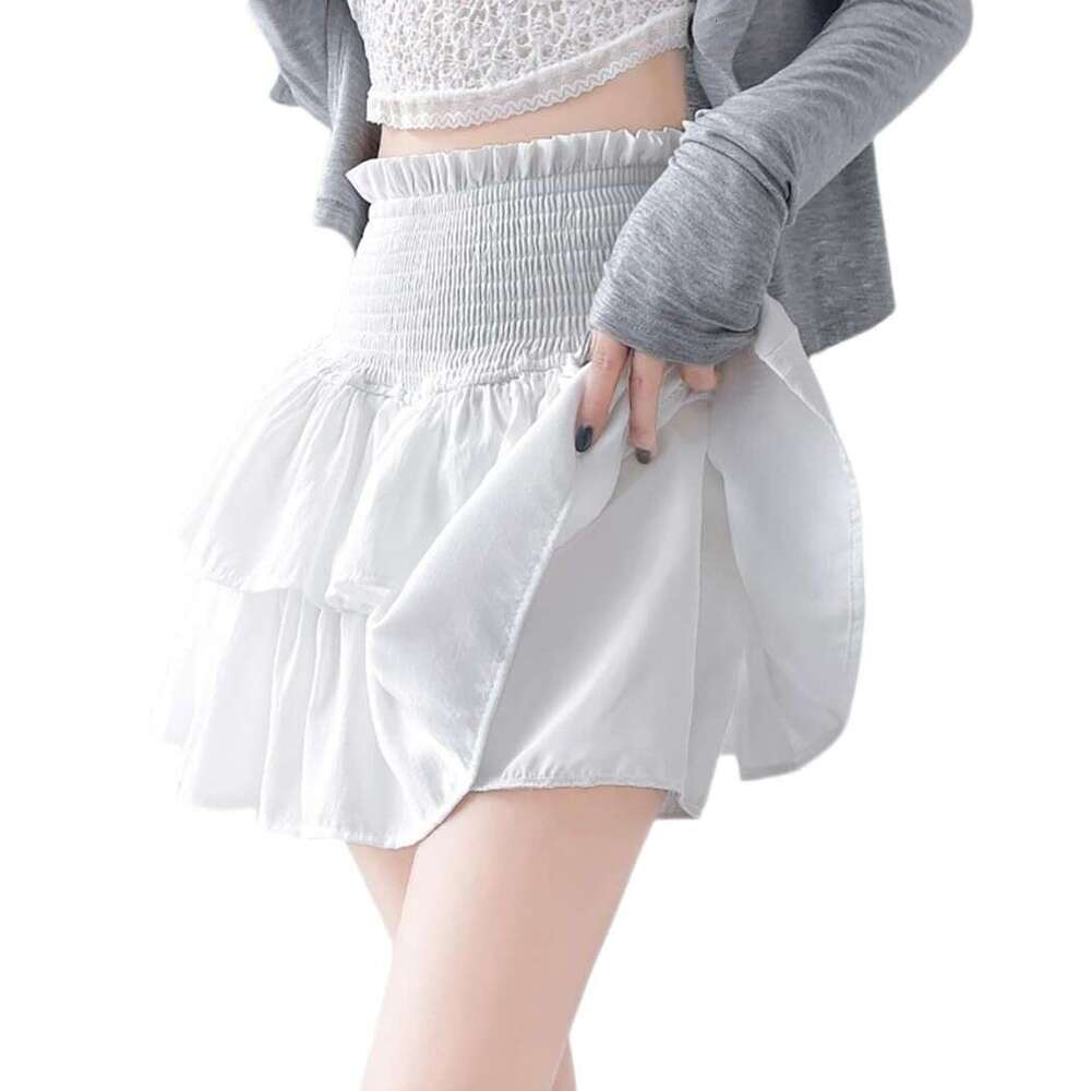 White fluffy short skirt for women, spring autumn 2025 new ballet cake high-waisted slimming half skirt, European and American style