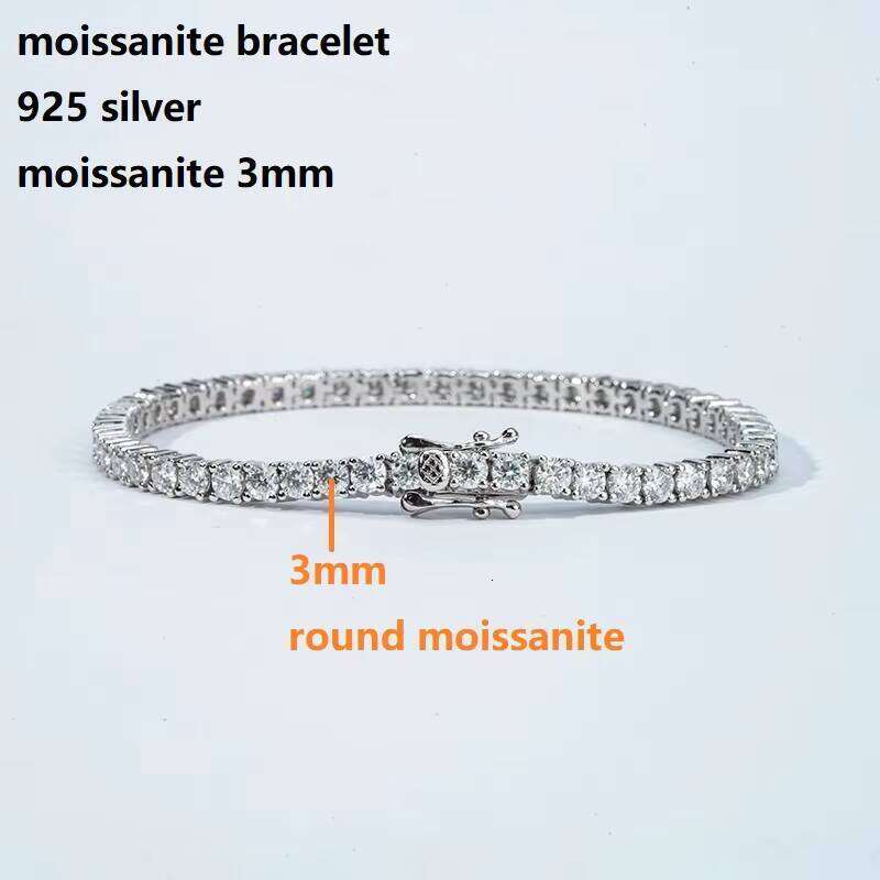 Women's Hip-Hop Cute 3mm D VVS Moissanite Bracelet with Sier and Gold Tennis Chain Ice Style Jewelry for Him