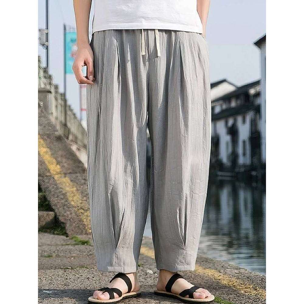 Ice Silk Casual Linen Pants Men Oversize Chinese Summer Wide leg Baggy Sweatpants Male Outdoor Sport Harem Trousers
