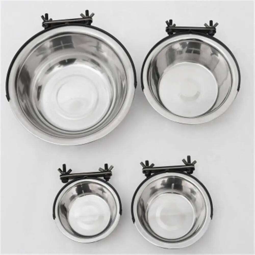 Pet Can Hang Stationary Cage Stainless Steel Dog Cat Hanging Bowls Durable Puppy Kitten Feeder Water Food Bowl 26Y0312