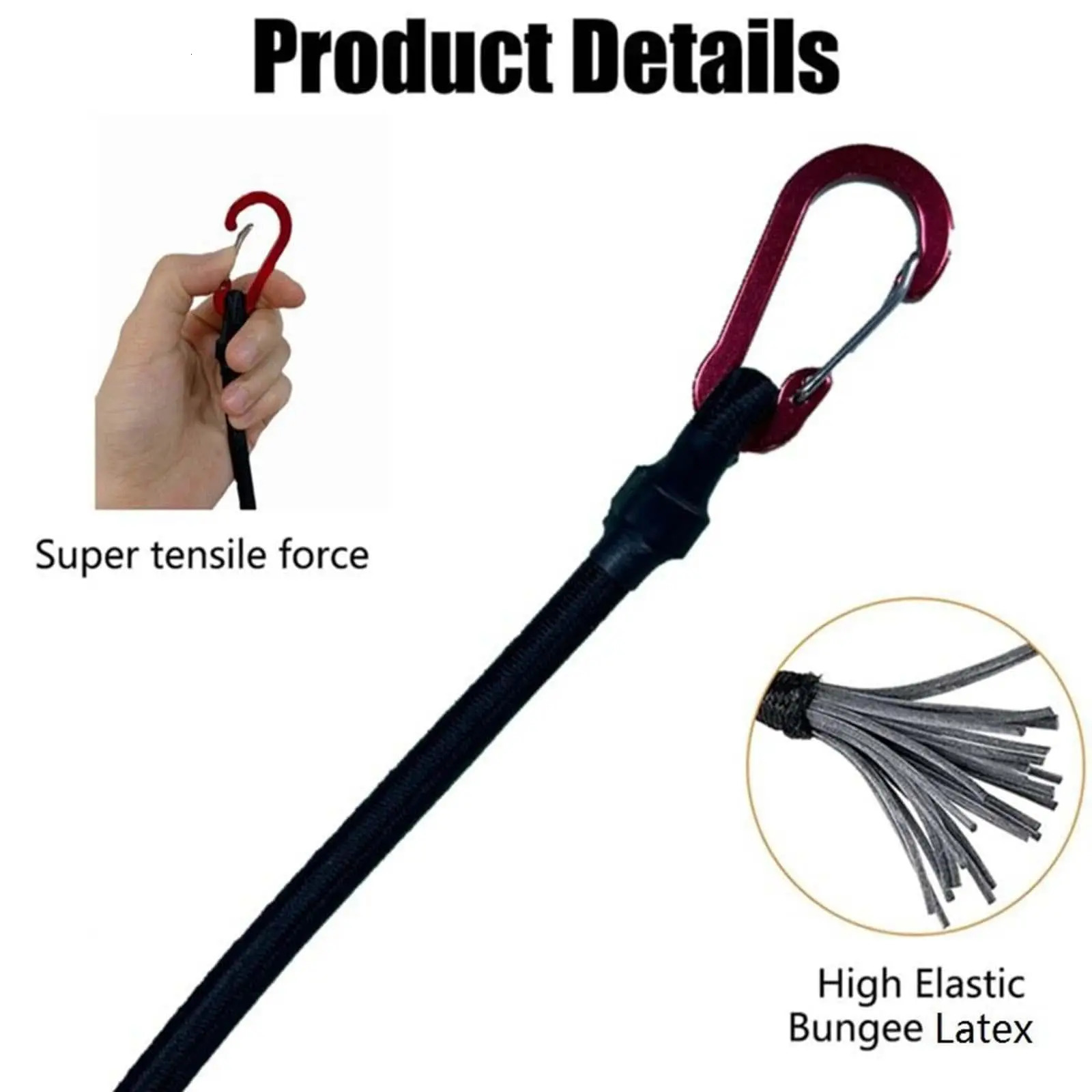 Heavy Duty Bungee Cord Elastic Tie Strap String Carabiner Hooks Kayak Cycling Luggage Packing Ropes Camping Accessories 260228