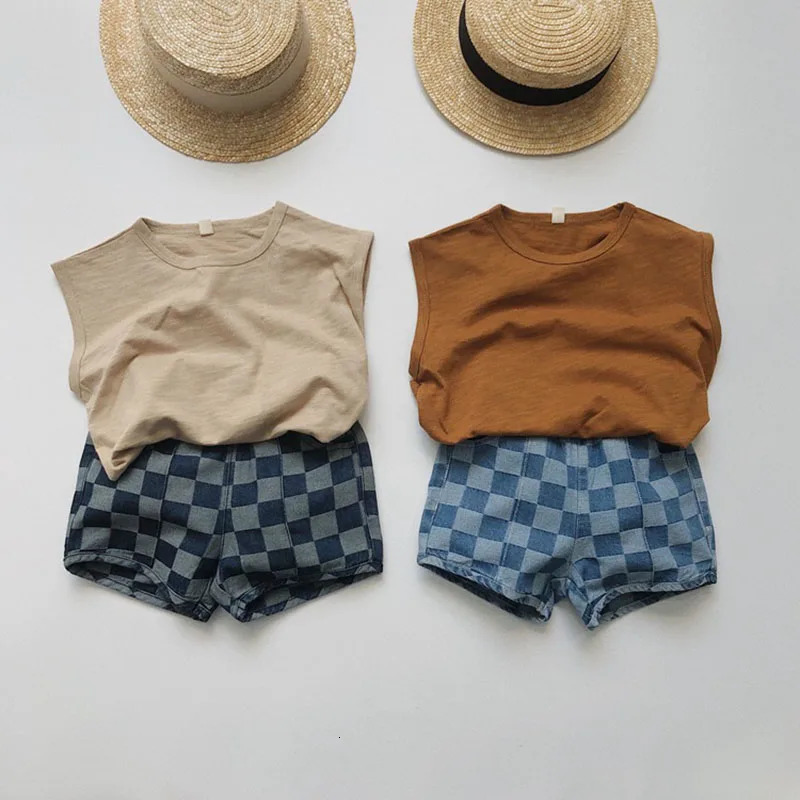 MILANCEL Summer Kids Checkered Denim Shorts 16 Y Comfortable Childrens Wear Girls Casual Pants 260311