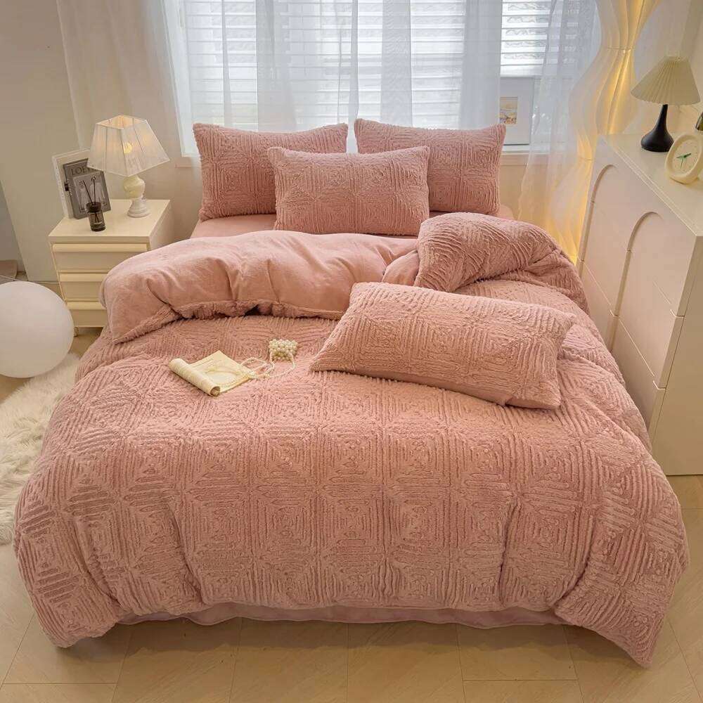 Solid Color Thickened Milk Velvet Bedding Winter Warm Duvet Soft Quilt Cover Bed Sheet Pillowcase Four-Piece Set H260312