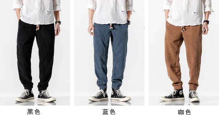 2025 New Spring Autumn Japanese loose washed casual corduroy leggings trendy men's pants fashionable solid color