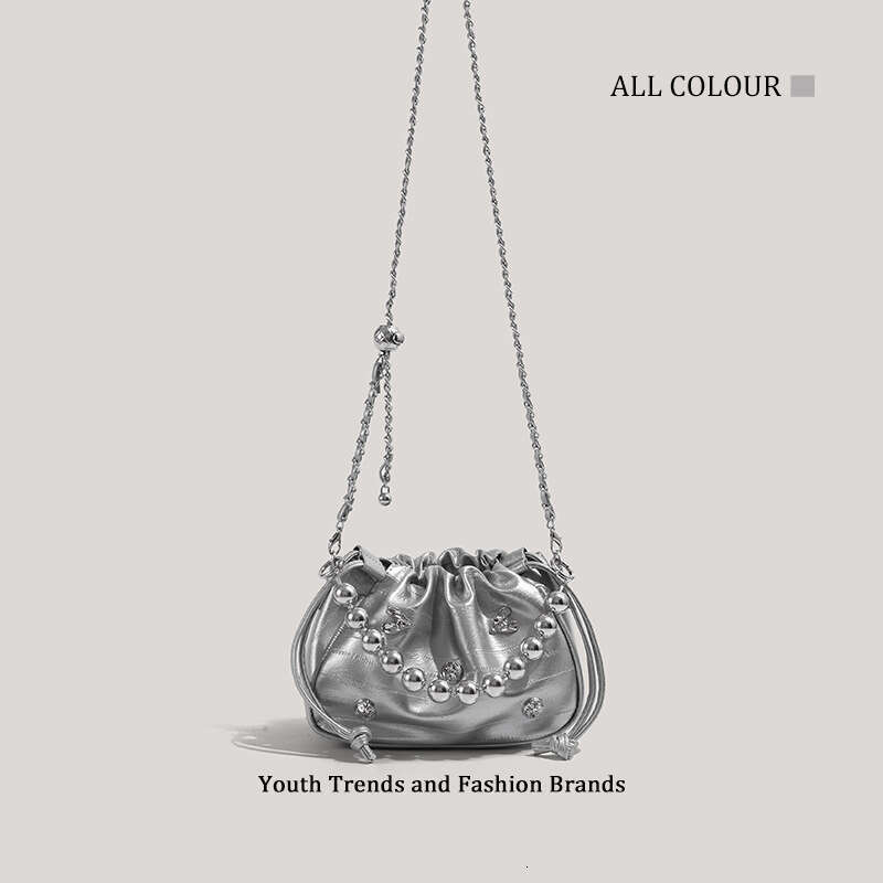 CHARHP&KEJNT Official Genuine High-End Silver Crossbody Small Fashion Chain Shoulder Cloud Bag