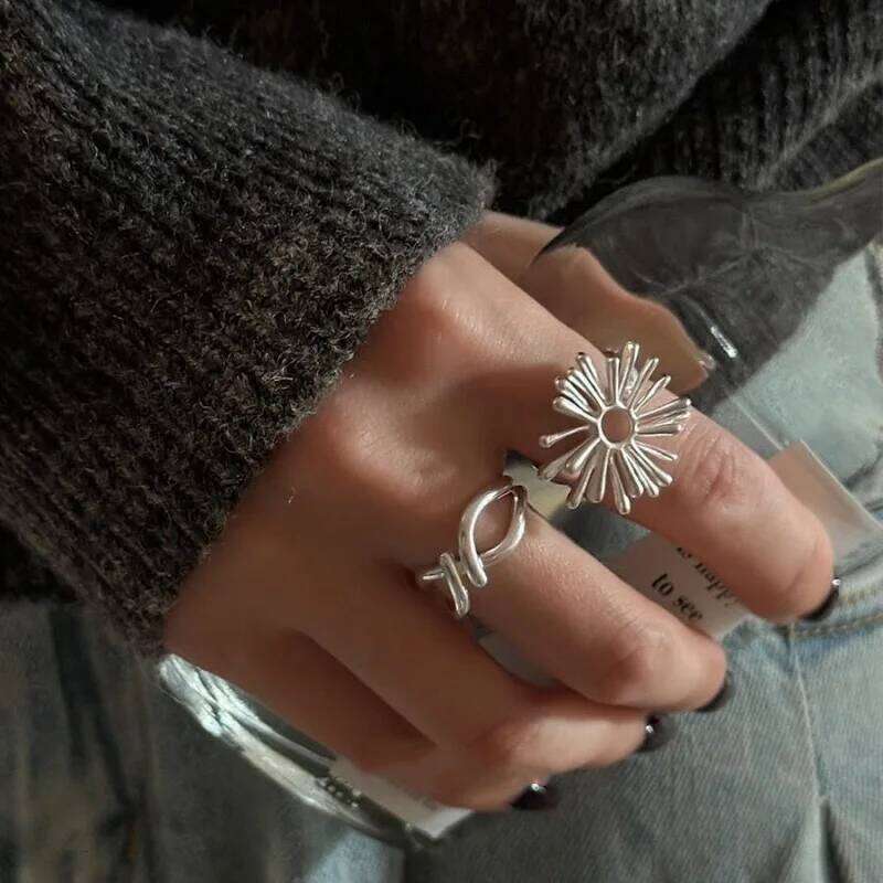 925 Sterling Silver Finger Rings for Women Shinning Big Flower Handmade Minimalist Ring Party Jewelry Gift Prevent Allergy H260312