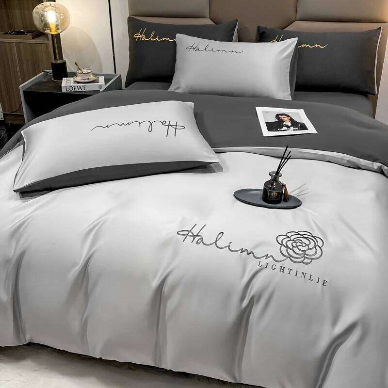 Floral Embroidered Bedding Sets Modern Comfortable Duvet Cover Comforters Covers with Pillowcase for Hotel Bedroom Decor H260312
