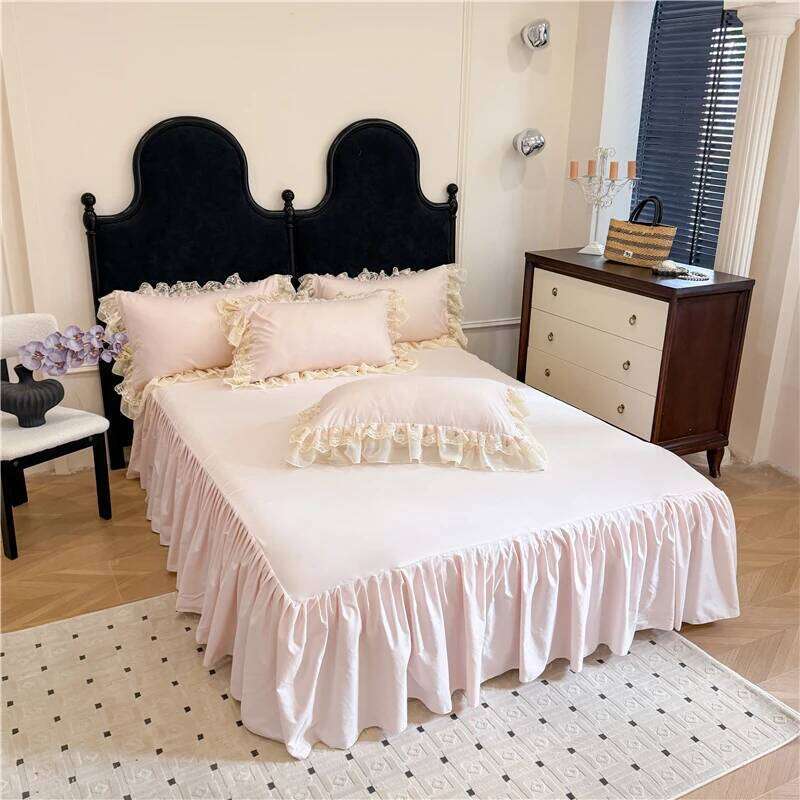 4Pcs Princess Wedding Bedding Set Korean Style Lace Flowers Embroidery Duvet Cover Bed Sheet/Fitted Sheet/Bed Skirt Pillowcases H260312
