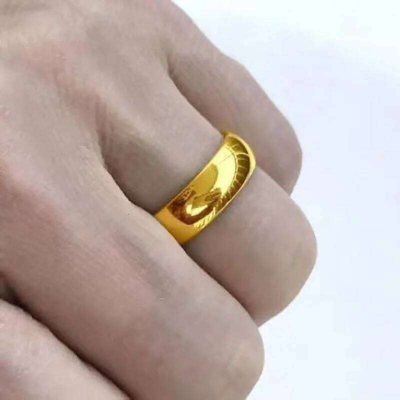 UMQ 24K Pure Plated Real 18k Yellow Gold 999 24k Plain Smooth Face Personality Money Seeking Couple Ring for Men and Women Coupl H260312