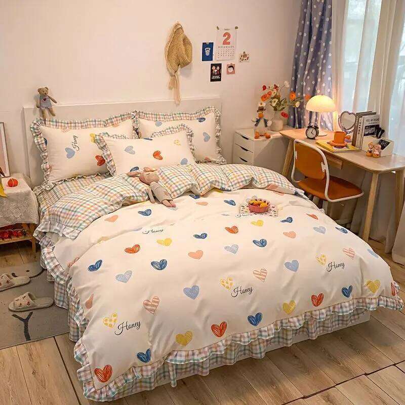 Princess Style Thickened Four-piece Sweet Lace Girls Bedroom Decoration Bed Skirt Quilt Cover Pillowcase Fashion Bedding H260312
