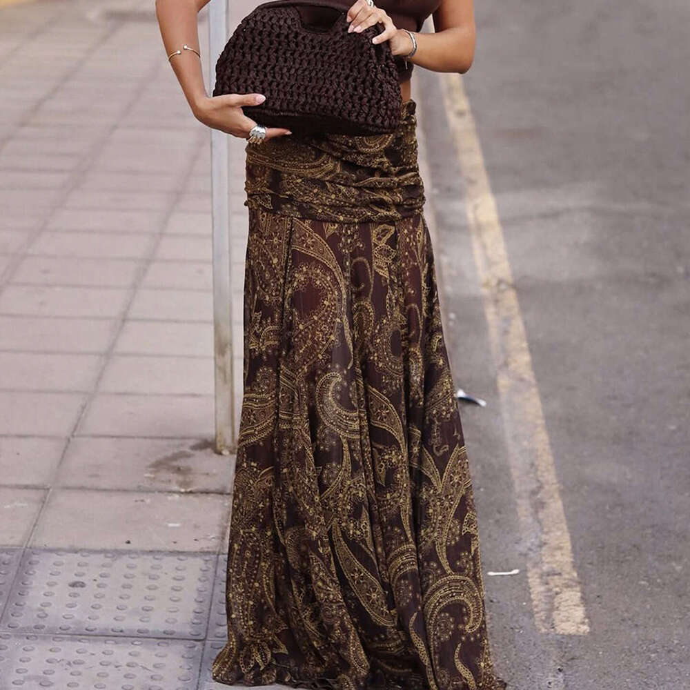 European and American Retro Paisley Print Slim Fit Half Cross-Border Fashion Versatile Comfortable Sexy Hot Girl Long Skirt