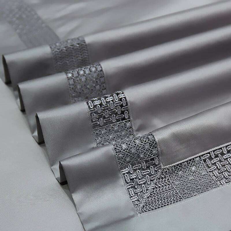 1400TC Egyptian Cotton Grey Hotel Style Hollow Wide Edge Bedding Set Duvet Cover Bed Fitted Sheet Pillowcases 4Pcs H260312