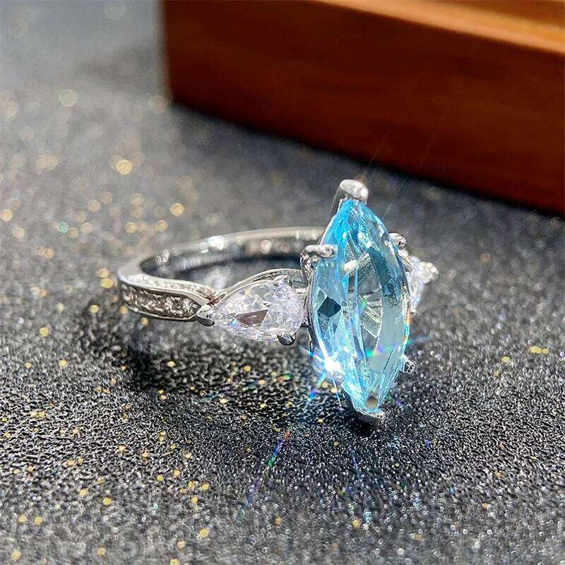 Huitan Simple Sky Blue Marquise Stone Rings for Women Exquisite Wedding Party Finger Accessories Eternity Jewelry Drop Shipping H260312