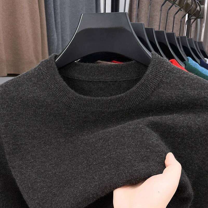 2025 New Men's Casual Round Neck Long Sleeve Knitted Sweater Diamond Pattern Fashion Versatile Top
