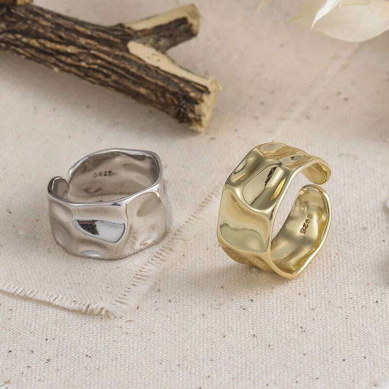 925 Sterling Silver Rings Women trendy bump gold color fine Jewelry Beautiful Finger Open Ring For Party Birthday Gift H260312