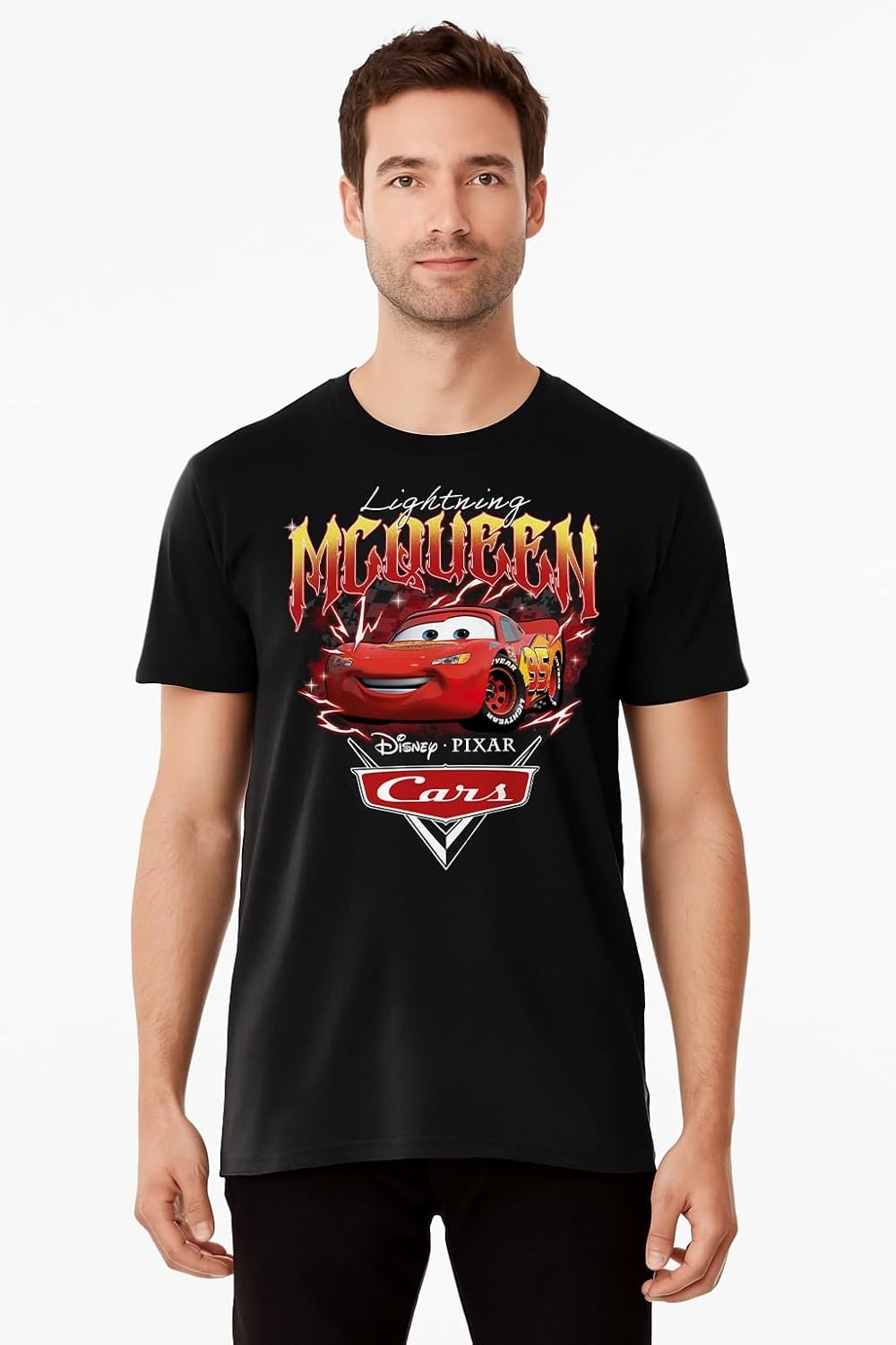 Disney Mens Woman Cars Lightning McQueen T-shirt Fashion T Shirt Unisex Short Sleeved Tee Cotton Soft Breathable Lightweight Tops
