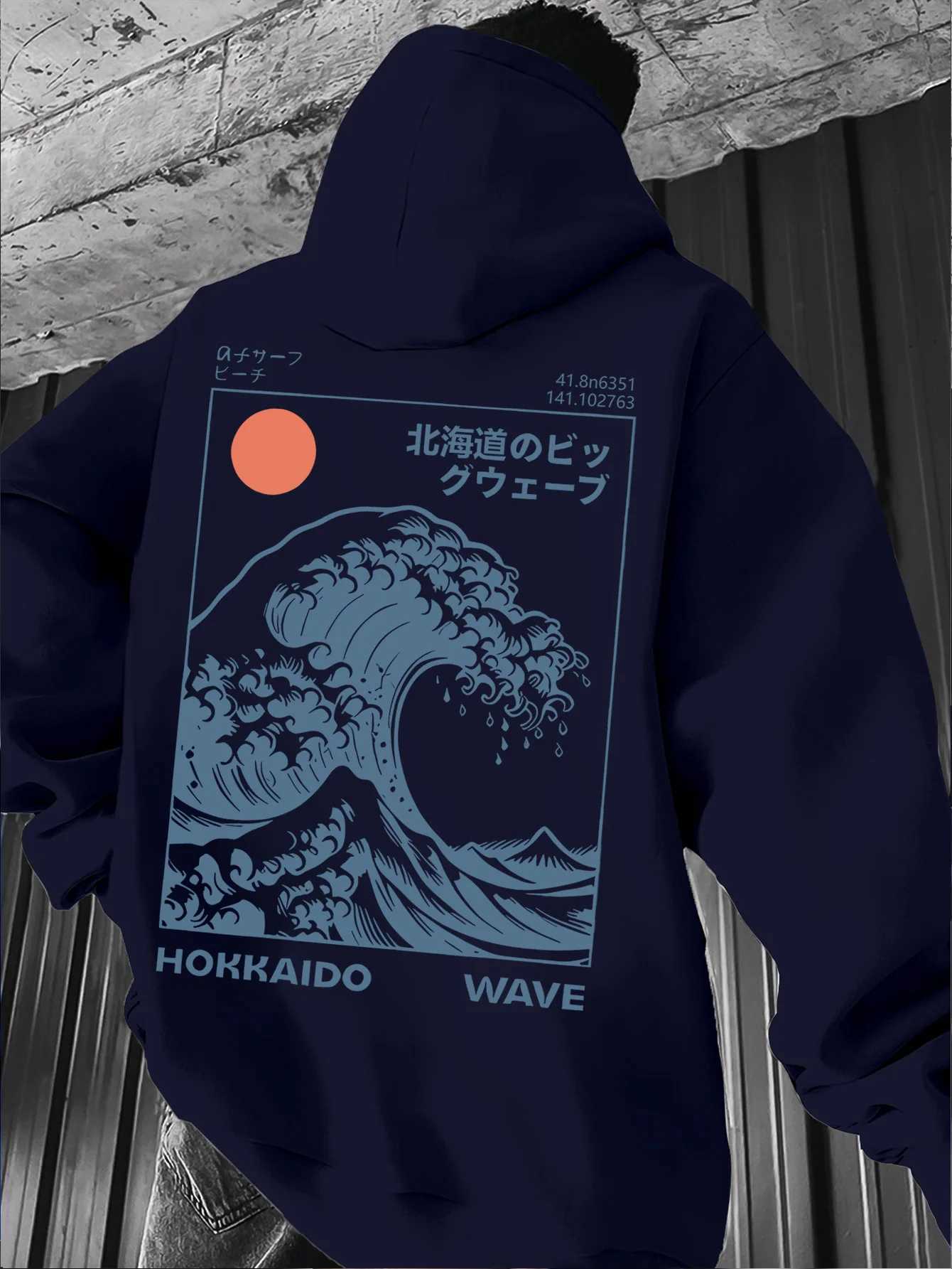 Mens Inspired By The Fresh Wave Sunrise Print Hoodies Casual Fashion Vintage Long Sleeve Hoody Male Japanese-style Hooded M260312