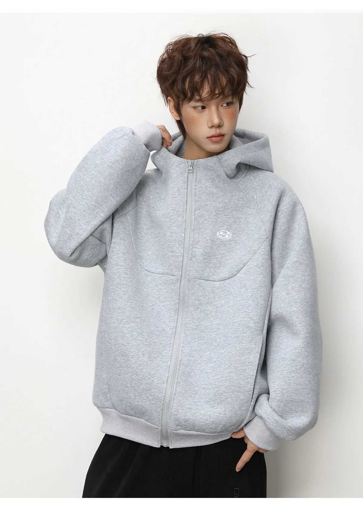 Cardigan Hooded Sweatshirt for Men and Women Spring Vintage Contrast Colour Embroidered Short Wide Zip Jacket Soft M260312