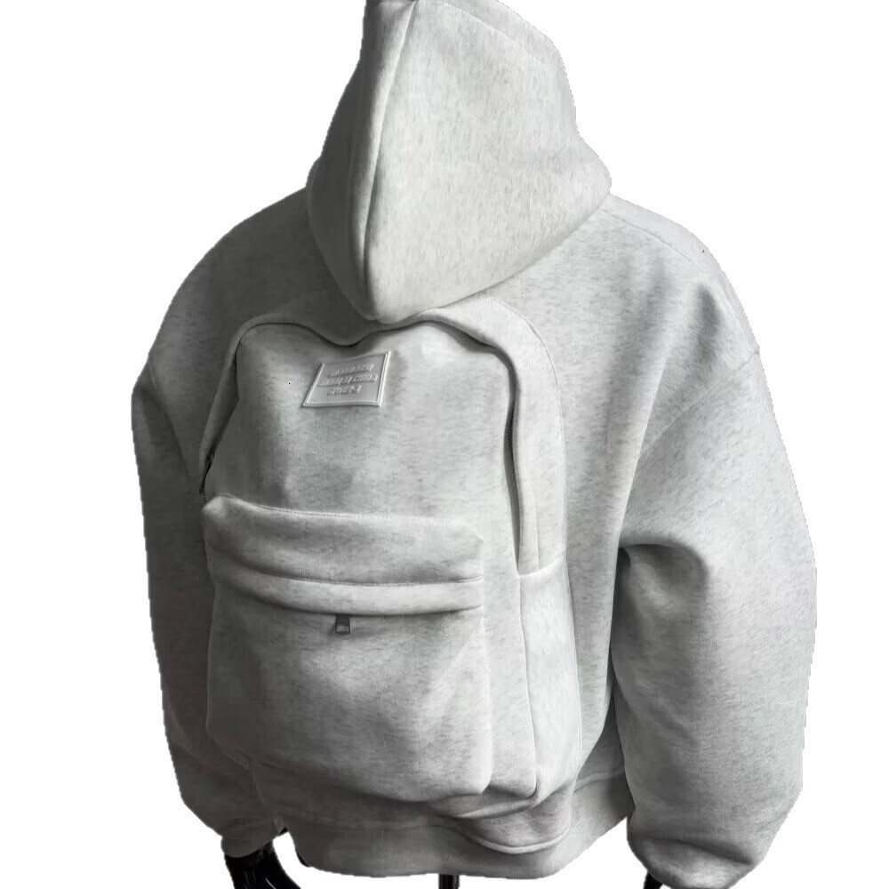 Designer Hoodie White And Gray Three-dimensional Backpack Hooded Sweatshirt For Men Early Autumn Retro Design Jacket Trendy Heavy-duty Top