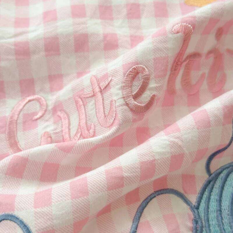 Cute Pink Cartoon Cat Bow Towel Embroidery Girls Kids Bedding Set Washed Cotton Soft Duvet Covers Bed Sheet Pillowcases 3/4Pcs H260312