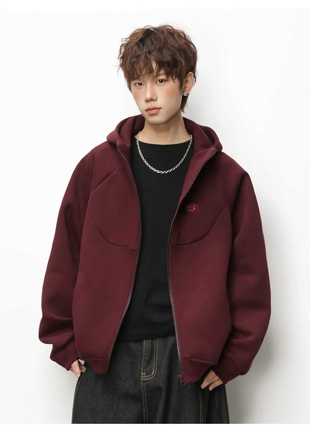 Cardigan Hooded Sweatshirt for Men and Women Spring Vintage Contrast Colour Embroidered Short Wide Zip Jacket Soft M260312