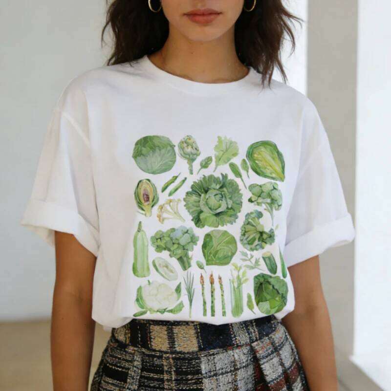 Vintage Botanical Vegetable Graphic T-Shirt Cute Vegan Aesthetic Gardening Top Unisex Cottagecore Fashion Loose Women's Shirt Z260312