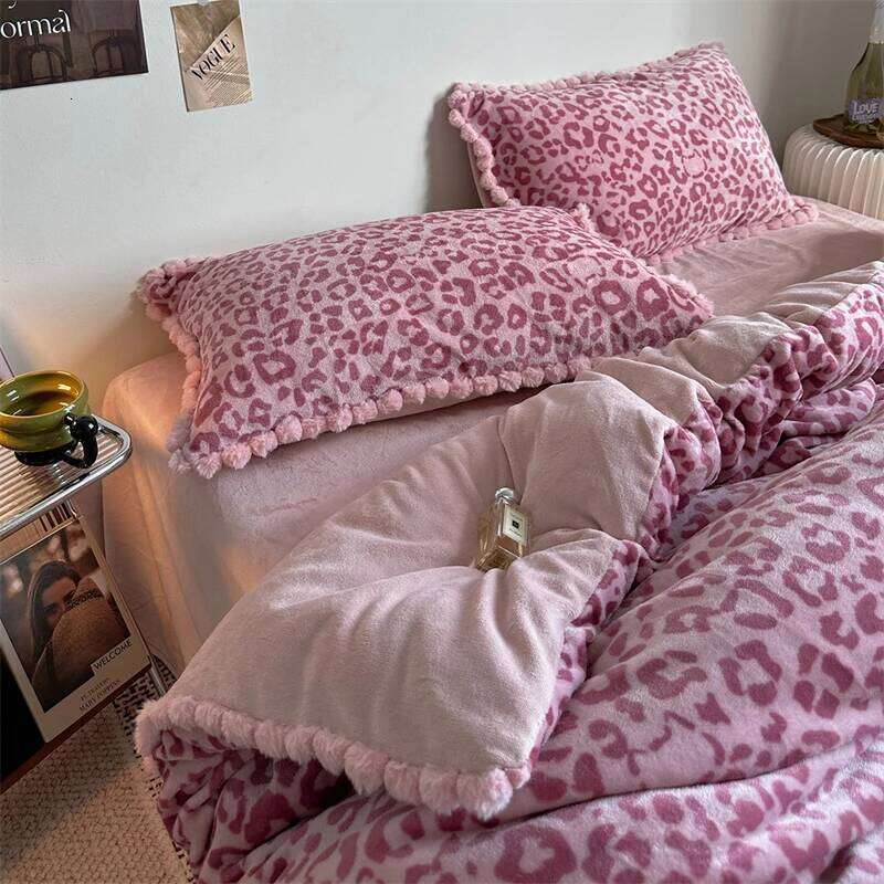 2025 Winter Thick Warm Leopard Print Velvet Queen Size Bedding Set Duvet Cover Flat/Fitted Bed Sheet Pillowcases 4Pcs H260312