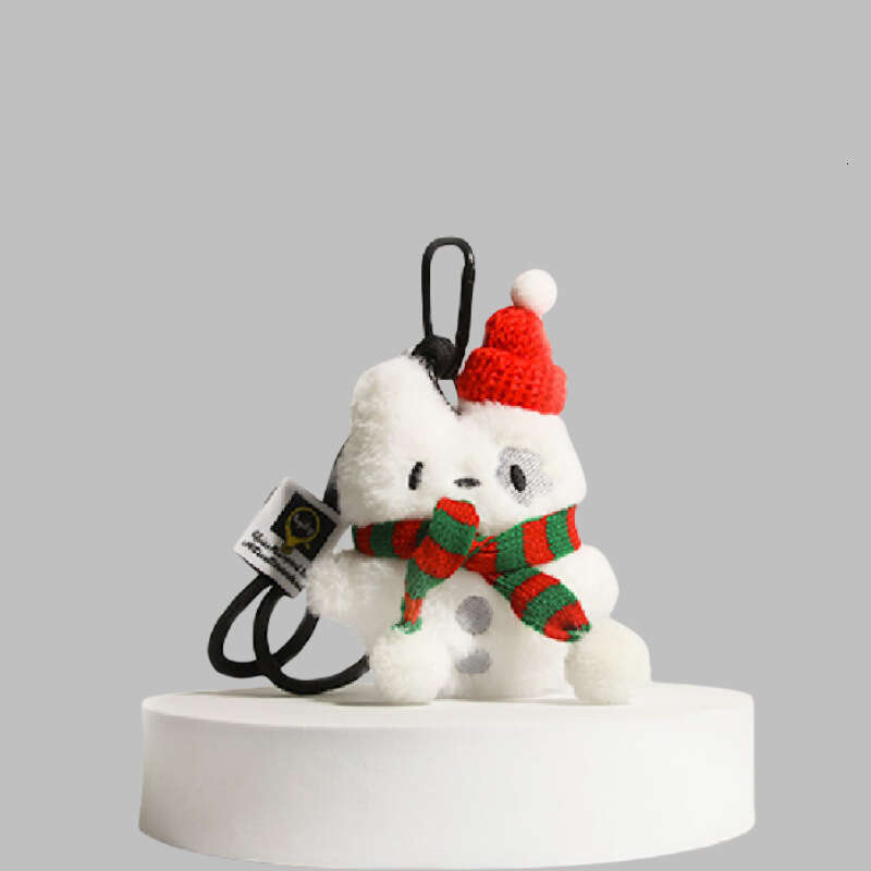 Cute Christmas little white with glasses plush toy bag pendant, spotted dog backpack decoration, student gift