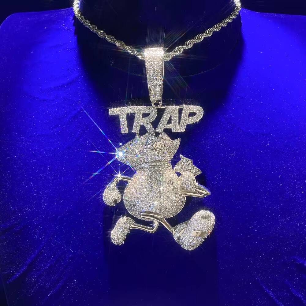 Fashion Jeweller Iced Out Miami Dollar Rich Money Bag With Trap Letter Pendant Necklace