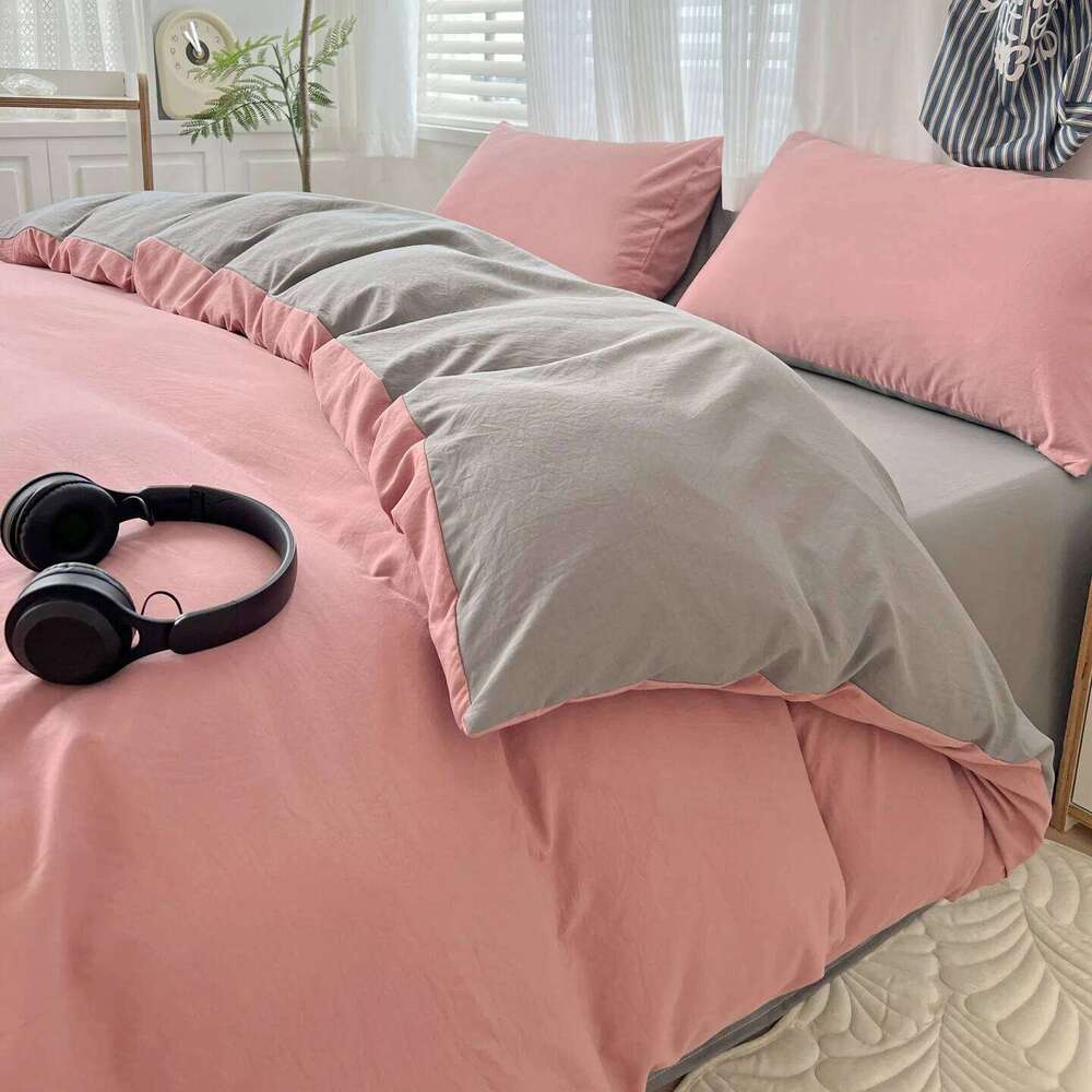 Waffle Washed Four Piece Set, Non All Pure Cotton Bedding, Student Dormitory Bed Sheets Duvet Cover Set H260312