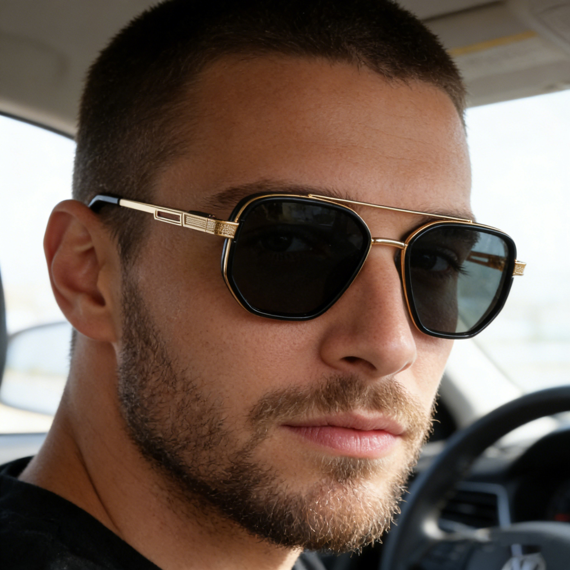 2026 New Fashion Square Frame Polarized Punk Style Retro Double-Beam Sun Protection Sunglasses for Men,