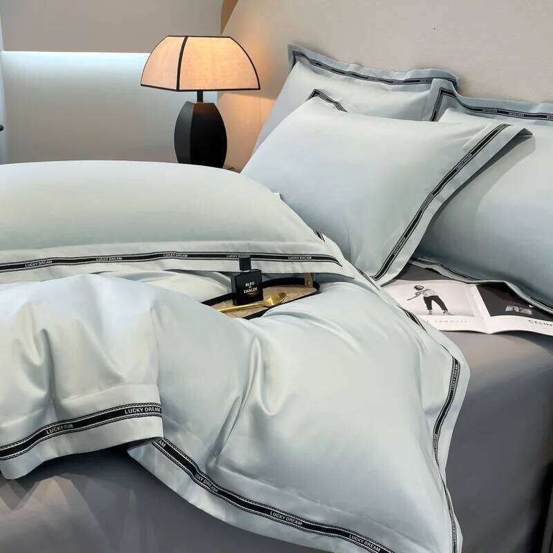 New long-staple cotton four-piece set, 40-piece solid color wide-edge simple bed quilt cover and sheet H260312