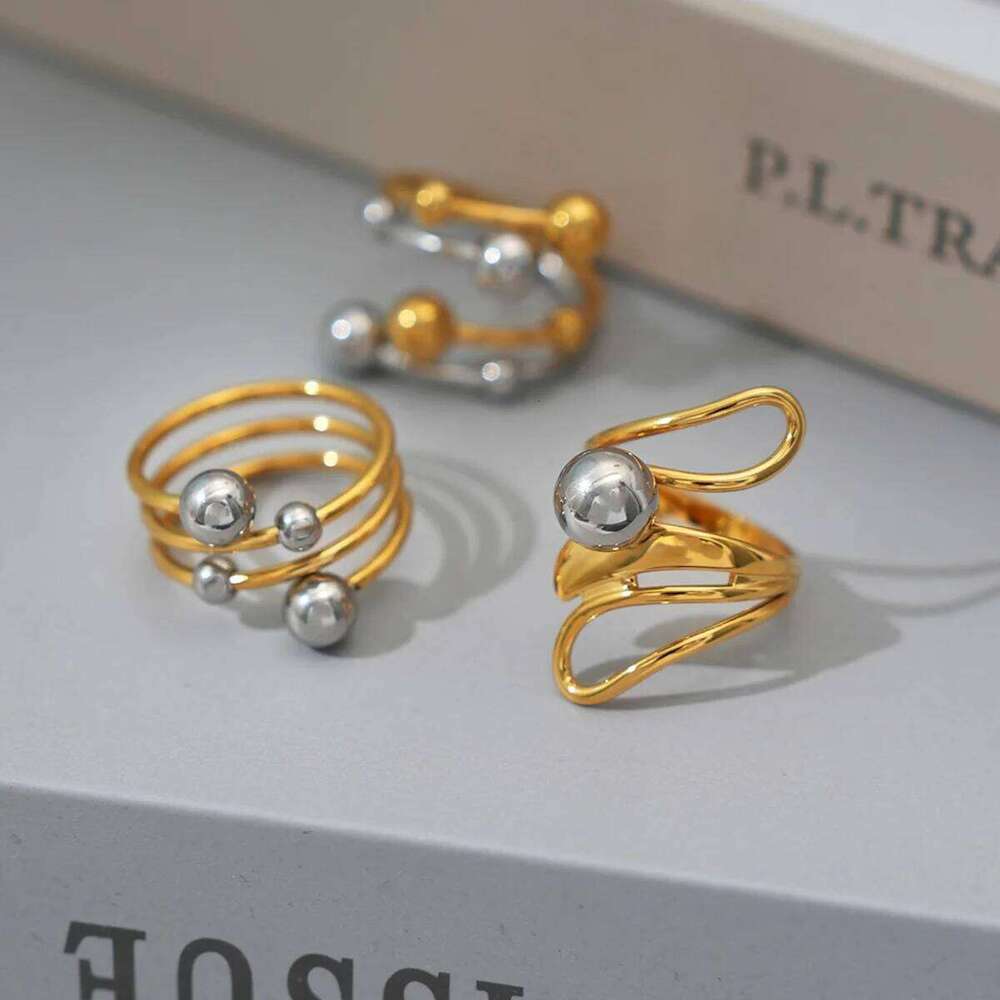 Uself Popular Stainless Steel Metal Geometric Hollow 18 K PVD Plated Jewelry Trendy Opening Ring Gift H260312