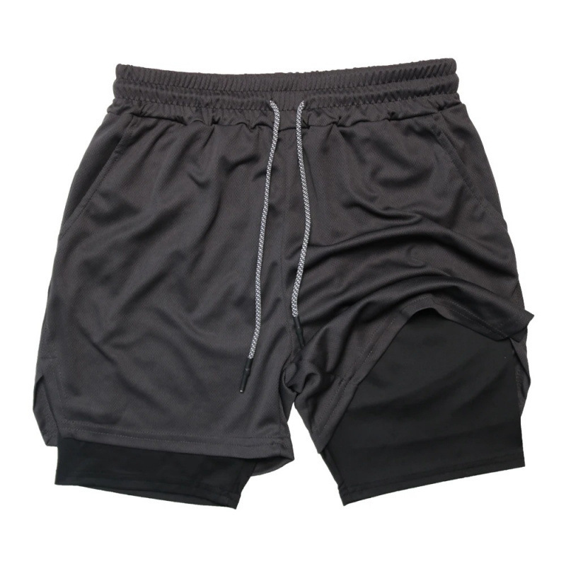 2026 New Designer Luxury Brand Men's Double-layer Fitness Shorts Men's Gym Training 2-in-1 Sports Shorts Quick Drying Breathable Fitness Jog