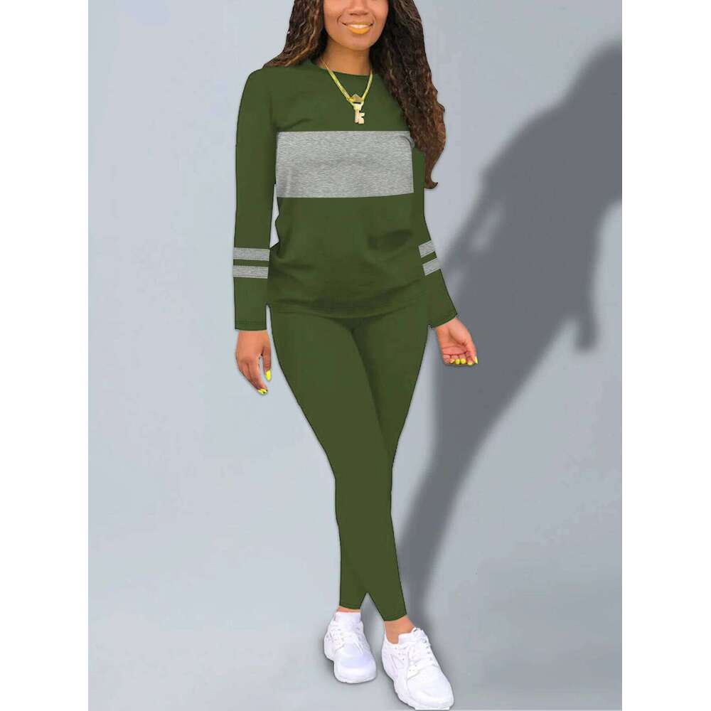 Women's Two-Piece Set Sleeve Pants Sportswear Autumn Breathable Moisture-Wicking round Neck Pullover Casual Long Sleev C260312