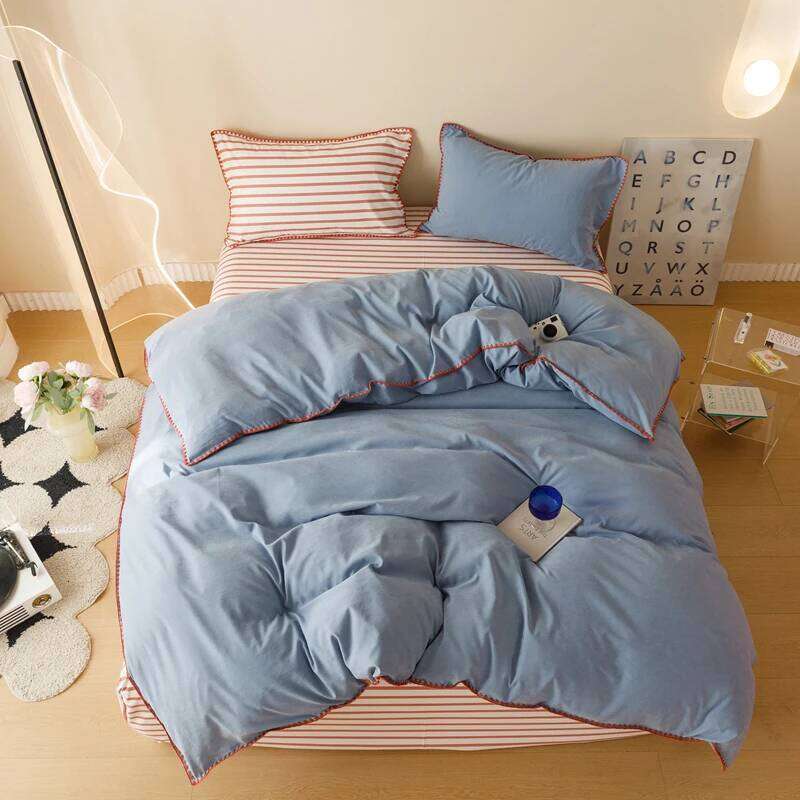 Striped Girls Flower Bedding Sets, Washed Cotton Bed Linens, Soft Quilt Cover Sheet Set, Simple Bedspread, Home Textiles H260312