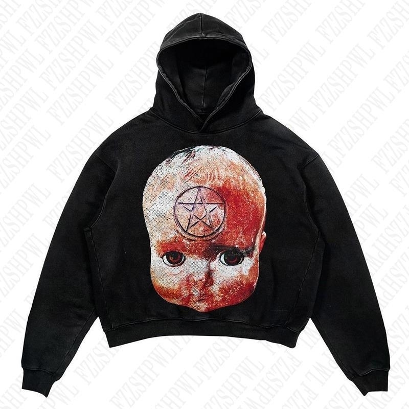 Aesthetics Graphic Print Grunge Gothic Y2K Hooded sweatshirt Hip Hop Oversized Pullover Punk Streetwear Hoodie sweatshirt Casual 260311
