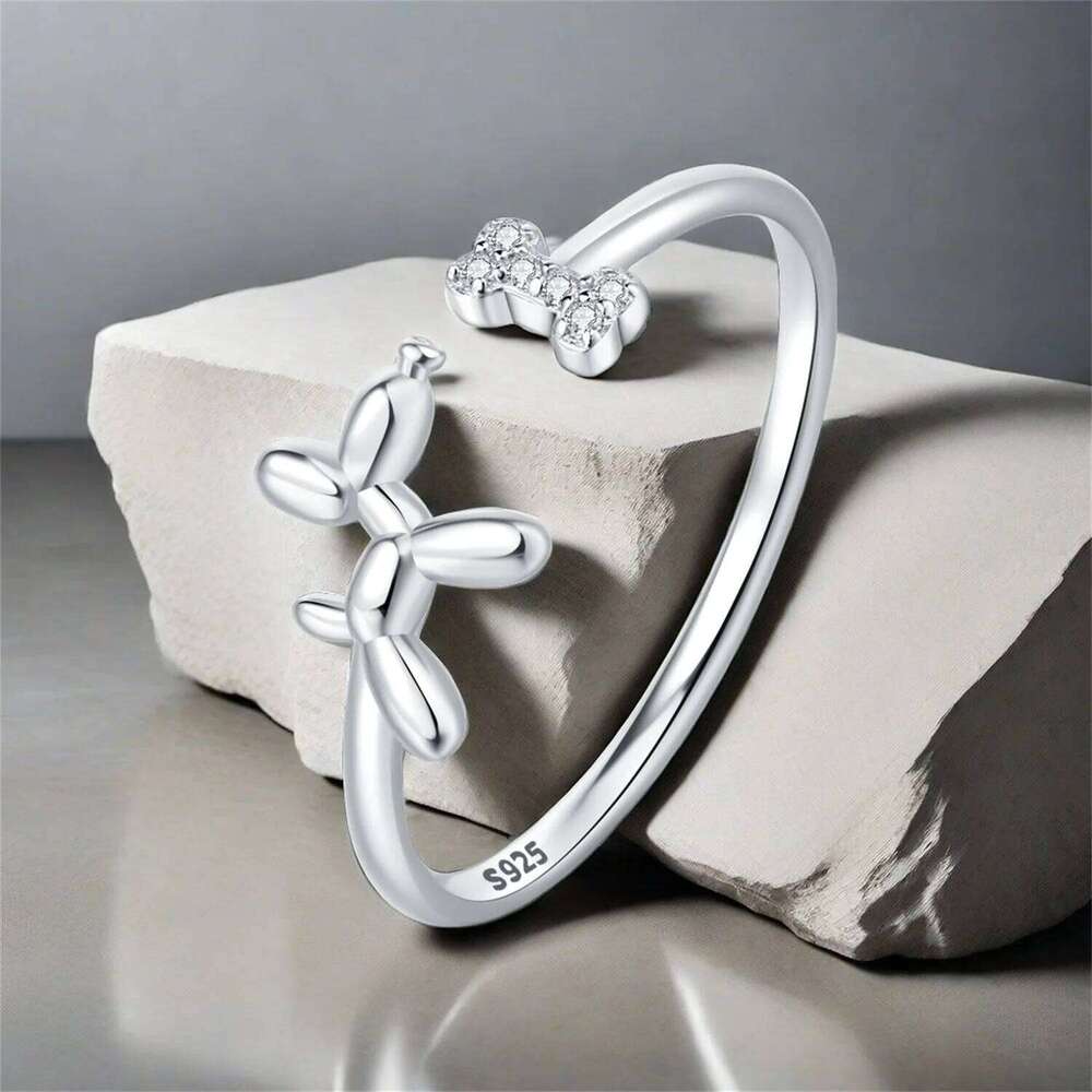 2025 New S925 Pure Silver Simple and Cute Animal Balloon Dog Open Ring Suitable for Women's Wedding Banquet Birthday Jewelry H260312