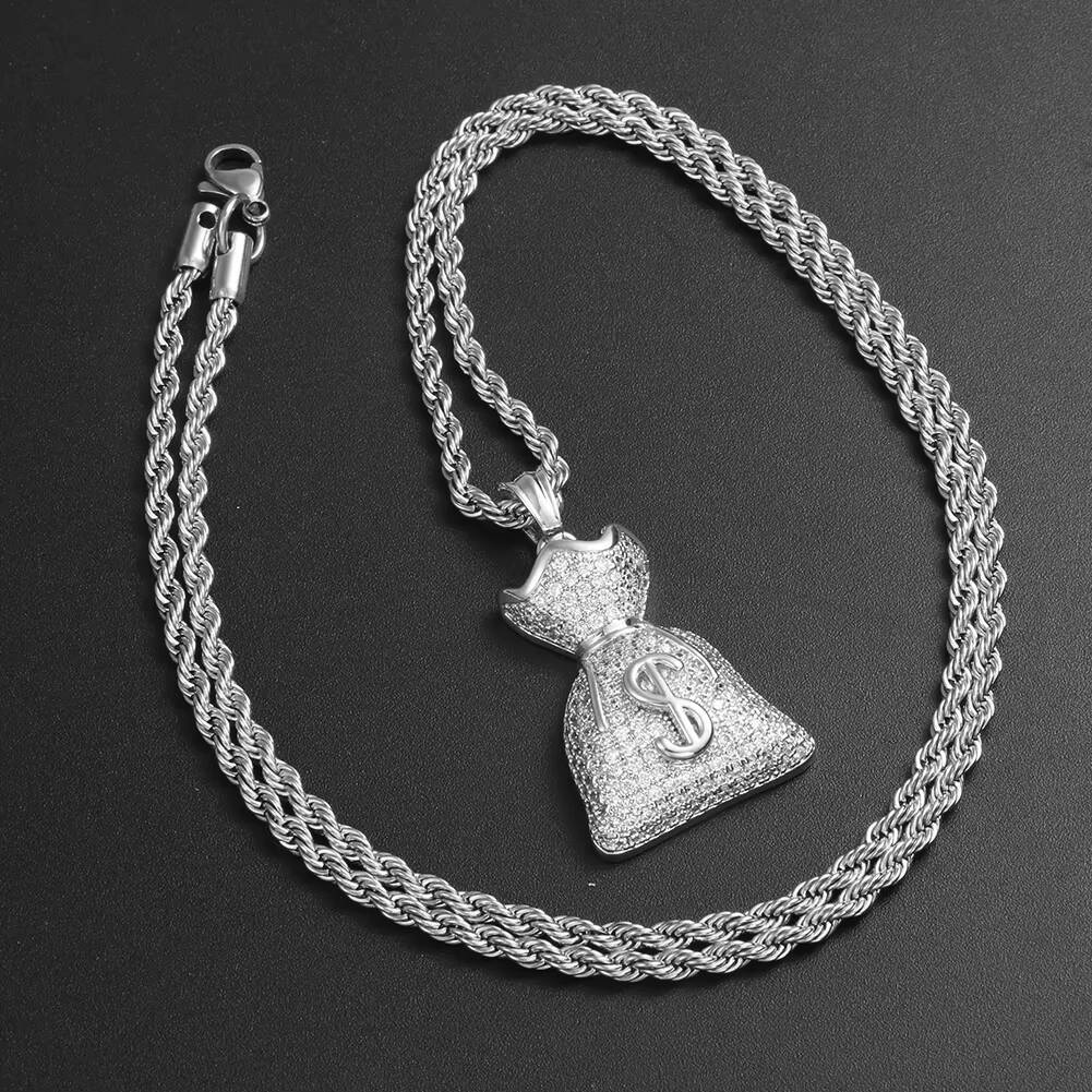 Factory Wholesale 18K Gold Christian Hip Hop Dollar Sign Pendant with MoissaniteVVS Fashionable Money Bag Charm Pendant