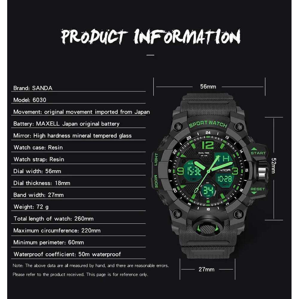 SADNA 6030 Top Outdoor Sports Dual Display Waterproof LED Student Electronic Watch 2025