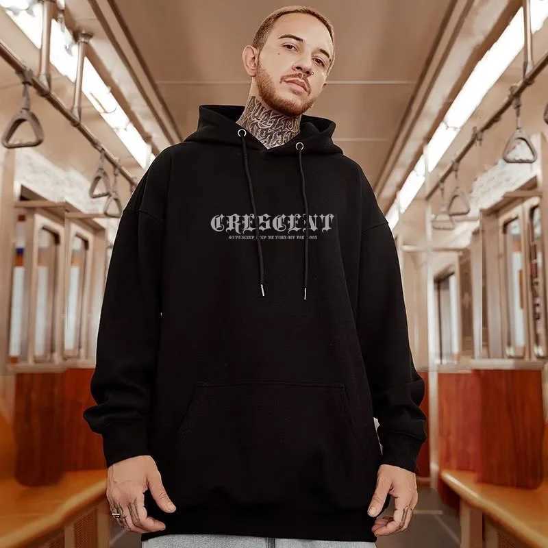M-8XL American Style Street Crescent Print Oversized Hoodie Long-sleeve Loose Hoodie Students Large Soft Velvet Hooded Sweater M260312