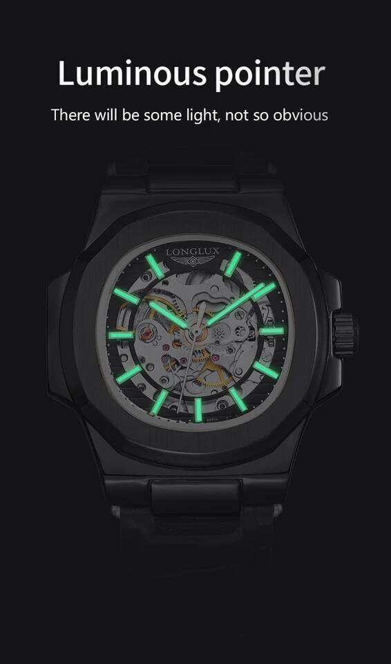 LONGLUX automatic mechanical outdoors simple luxury watches waterproof cheap wholesale skeleton leather mens watch gift