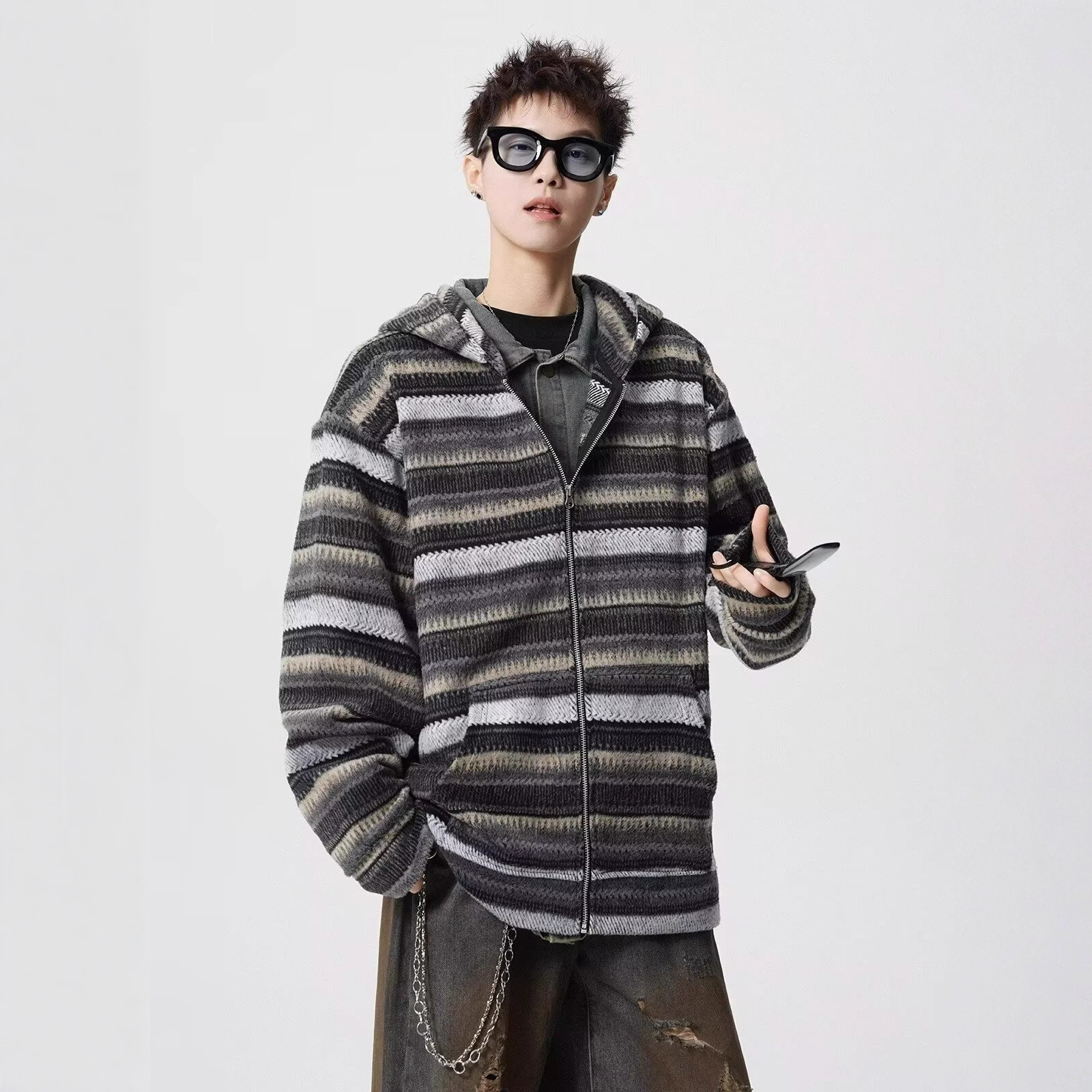 Striped Hooded Sweatshirt Designer Hoodie For Men Autumn Casual Cardigan Cleanfit Couple's Trendy Jacket