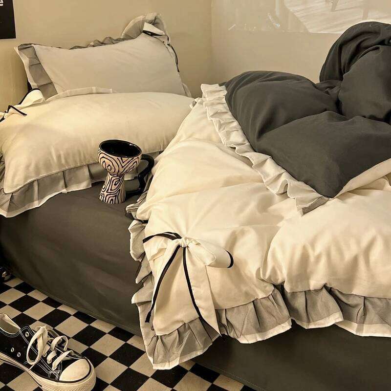 Bowknot Bedclothes Lace Style Sheets Skin-friendly Bedding ropa de cama Single/Double/Queen/King Size Bed Linen Set H260312