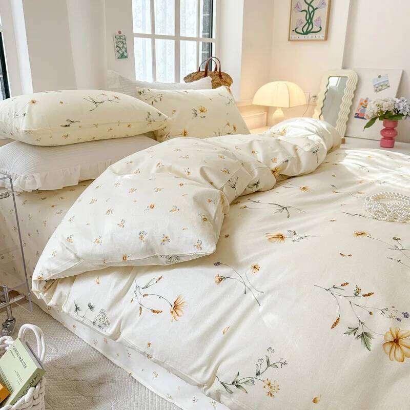 Pure Cotton Bedding Four-piece Set With Duvet Bed Sheet Pillowcase King Queen Full Twin Size Small Floral Quilt Cover H260312